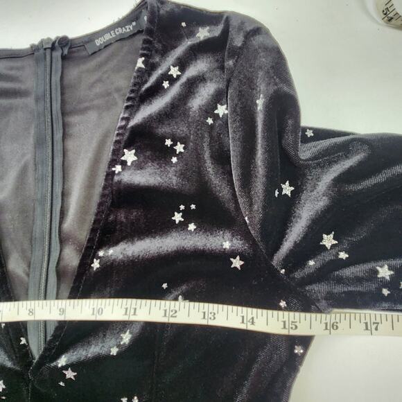 Double Crazy V-Neck Star print Velvet Wrap Mini Dress Size S Ruched Bodycon - Picture 11 of 13